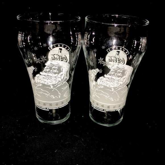 Coca-Cola Other - 2 VTG "Always Coca-Cola" Frosted Santa Glasses 1999 Coke Clear Christmas